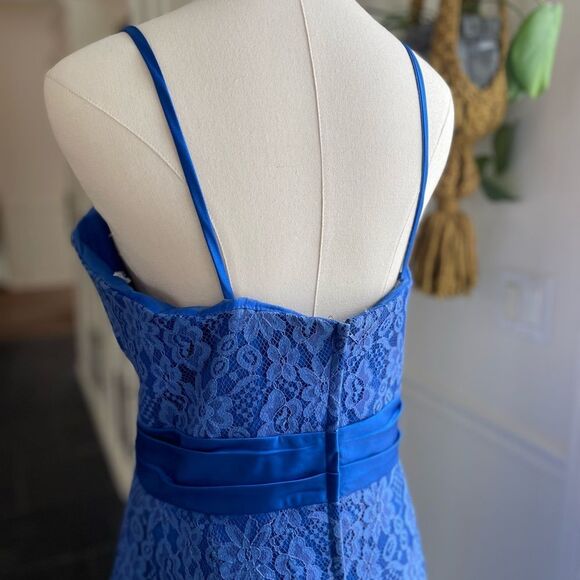 Christina Wu Cobalt Blue Lace Satin Mermaid Dress Tulip Hem Formal Prom 22 - Picture 6 of 7